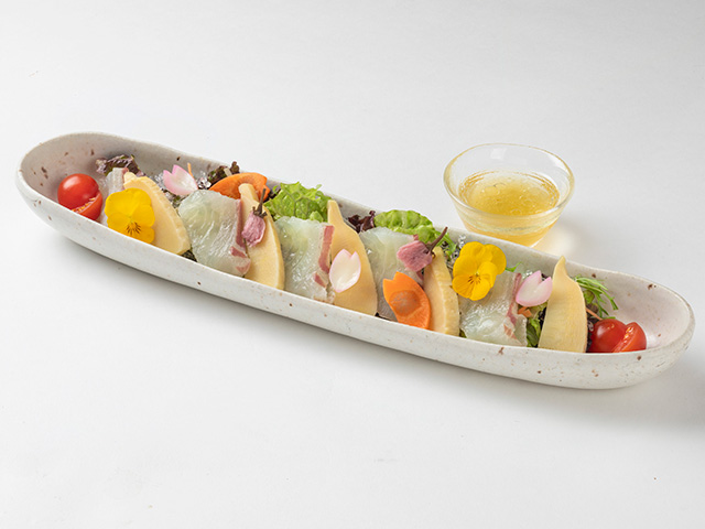 鯛と筍のカルパッチョ ~柑橘ドレッシング添え~